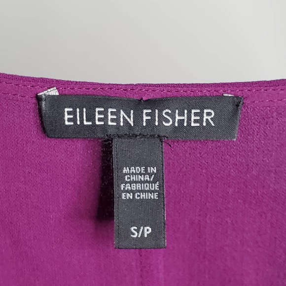 EILEEN FISHER Purple High V-Neck Cap Sleeve Tunic Silk Dress Sz S - Picture 4 of 6